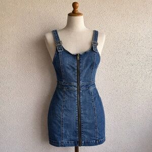 PacSun Denim Zip Front Jumper Dress Medium Wash Blue Women's Size S